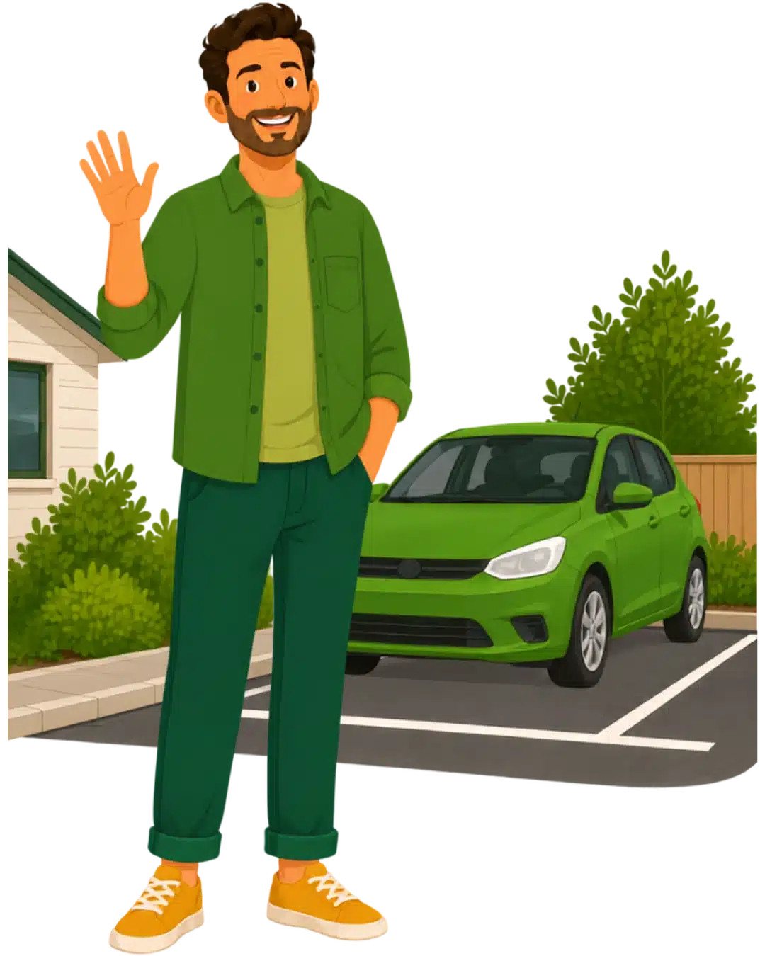 Friendly OurSpace host waving in front of his home and driveway available for storage